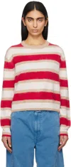 Guest In Residence Grizzly Stripe Crew In Cashmere True Red Combo In Trrco True Red Combo