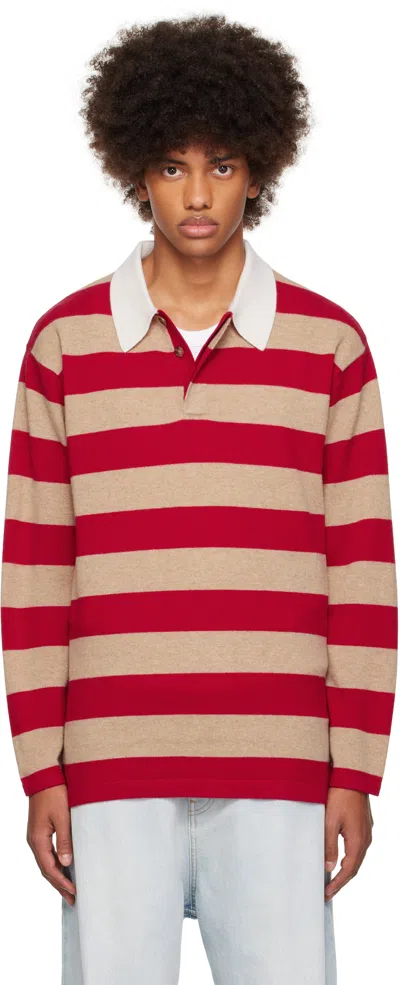 Guest In Residence Red & Beige Striped Rugby Polo In Dune/truredstrp