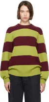 Guest In Residence Red & Green Stripe Crew Sweater In Maplst Matcha/plum S