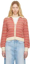 Guest In Residence Kirby Open-knit Cotton-blend Zip-up Cardigan In Checo Cherry Combo