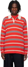 Guest In Residence Striped Cashmere Polo Shirt In Cherry Combo