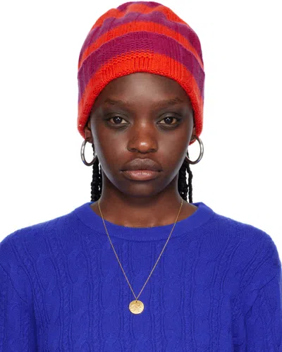 Guest In Residence Red & Pink 'the Rib Stripe' Beanie In Magenta/ Cherry