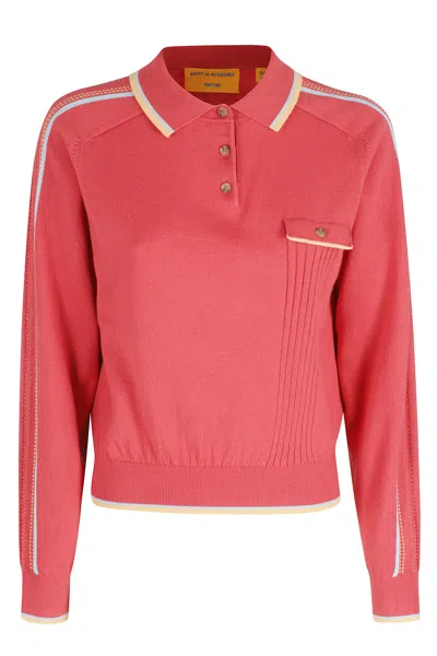 Guest In Residence Red Relay Striped-trim Cotton-blend Polo Shirt In Multi