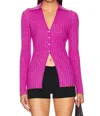 Guest In Residence Womens Fuschia V-neck Ribbed Merino Wool-blend Cardigan In Pink