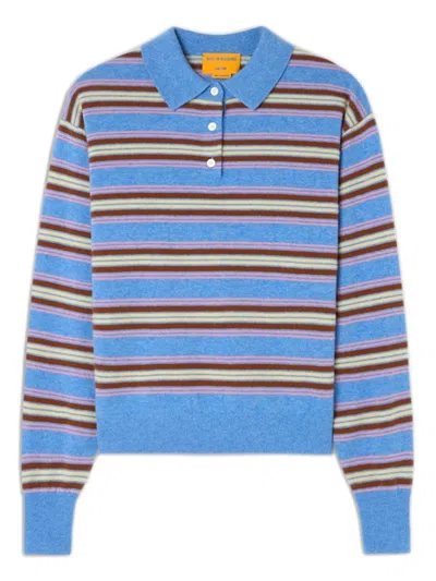 Guest In Residence Ribbed Cashmere Polo Sweater With Three-button Placket In Blue