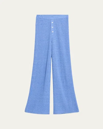 Guest In Residence Everywear Ribbed Cashmere And Linen-blend Wide-leg Pants In Blue