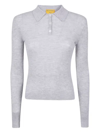 Guest In Residence Ribbed Polo Neck Top In Gray