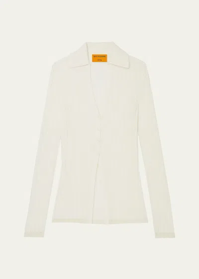 Guest In Residence Ribbed Wool Cashmere V-neck Polo Cardigan In Cream