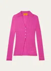 GUEST IN RESIDENCE RIBBED WOOL CASHMERE V-NECK POLO CARDIGAN