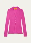 Guest In Residence Womens Fuschia V-neck Ribbed Merino Wool-blend Cardigan In Fuschia