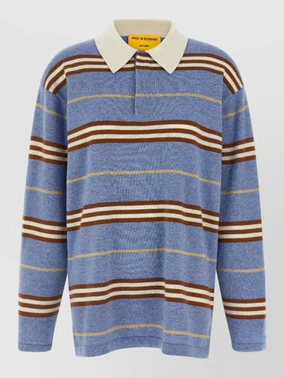 Guest In Residence Rugby Stripe Knit Long Sleeve Polo In Blue