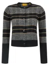 Guest In Residence Shadow Plaid Cardigan With Textured Knit In Gray