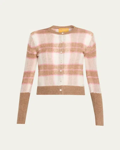 Guest In Residence Shadow Plaid Cashmere Cardigan In Brown