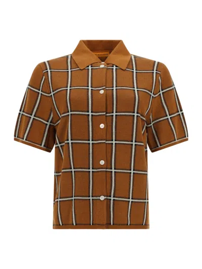 Guest In Residence Short Sleeved Plaid Button Shirt In Brown