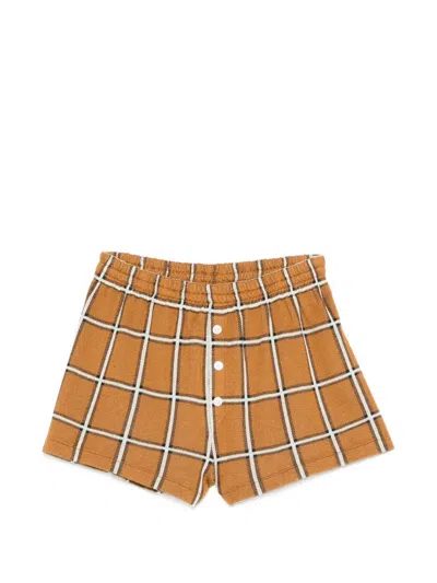 Guest In Residence Shorts In Seta Misto Lino A Quadri  In Brown