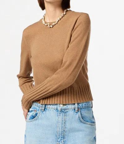 Guest In Residence Shrunken Cashmere Crew Neck Tee In Almond In Beige