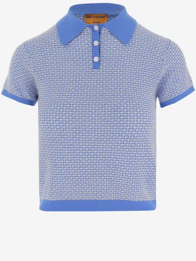 Guest In Residence Shrunken Cashmere Pique Polo Shirt In Blue