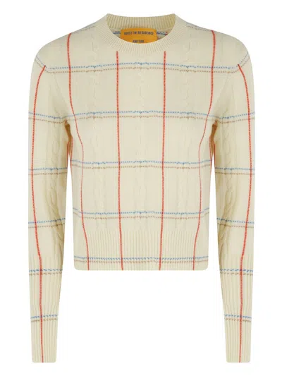 Guest In Residence Shrunken Check Crew Sweater In Mist Combo In Multi