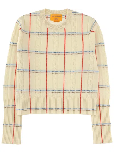 Guest In Residence Cable-knit Plaid Sweater In Neutral