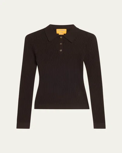 Guest In Residence Shrunken Long-sleeve Cashmere Polo In Brown