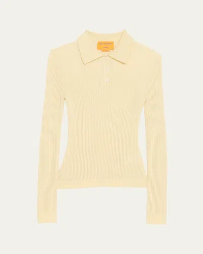 Guest In Residence Shrunken Long-sleeve Cashmere Polo In Neutral