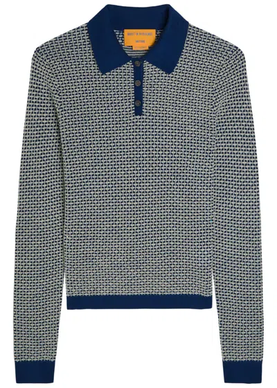 Guest In Residence Shrunken Patterned Cashmere Polo Top In Blue