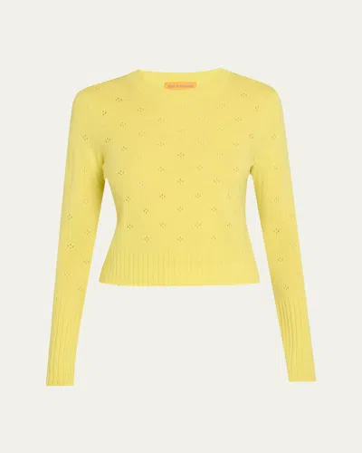 Guest In Residence Shrunken Pointelle Crewneck Cashmere Pullover In Light/pastel Yellow