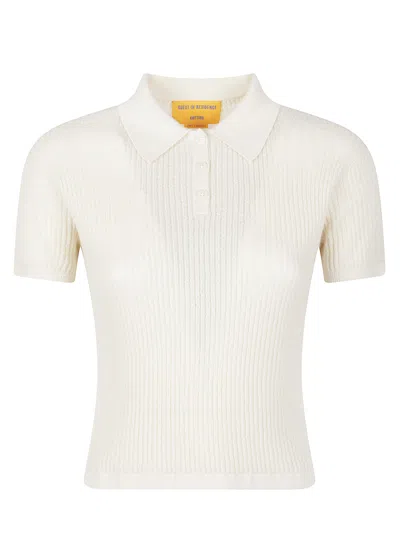 Guest In Residence Shrunken Ribbed Knit Cashmere Polo Shirt In Neutral