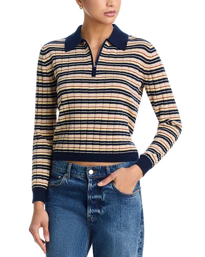 Guest In Residence Silk & Linen Zippered Polo Sweater In Animal Print