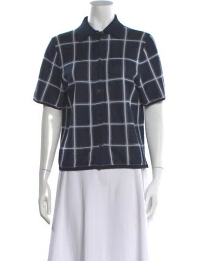 Pre-owned Guest In Residence Silk Plaid Print Polo In Blue