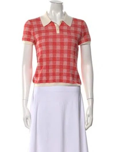 Pre-owned Guest In Residence Silk Plaid Print Polo In Gray