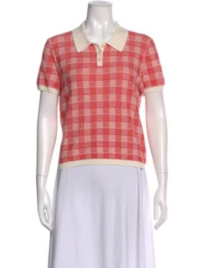 Pre-owned Guest In Residence Silk Plaid Print Polo In Pink