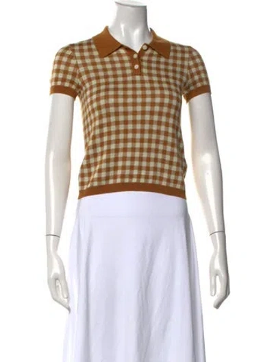 Pre-owned Guest In Residence Silk Plaid Print Polo W/ Tags In Orange