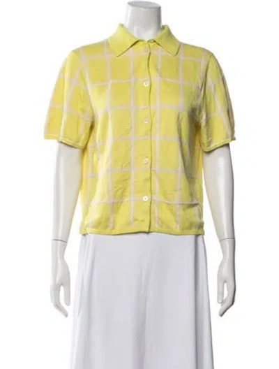 Pre-owned Guest In Residence Silk Plaid Print Polo In Yellow