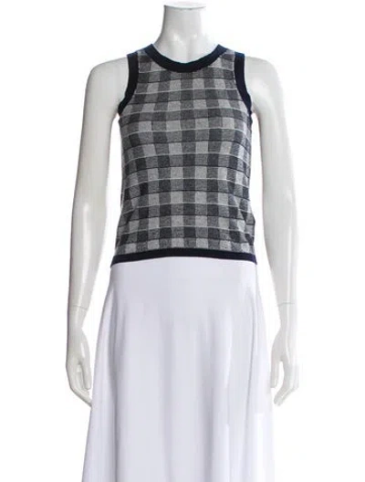 Pre-owned Guest In Residence Silk Plaid Print Sweater In Blue