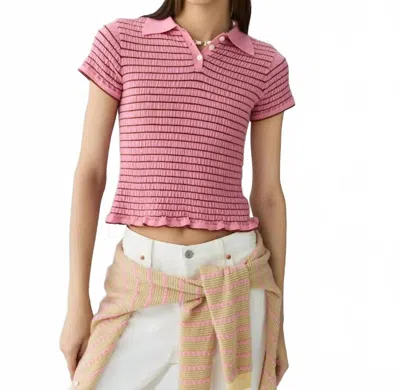 Guest In Residence Smocked Shrunken Polo In Pink In Animal Print