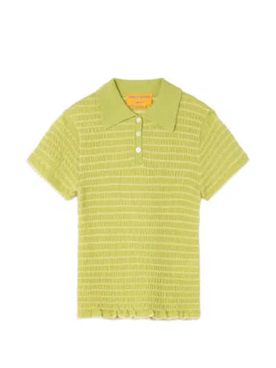 Guest In Residence Smocked Shrunken Polo Shirt In Green