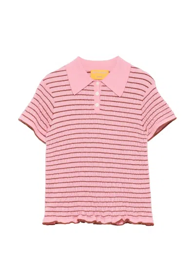 Guest In Residence Cashmere Smocked Shrunken Polo Shirt In Pink