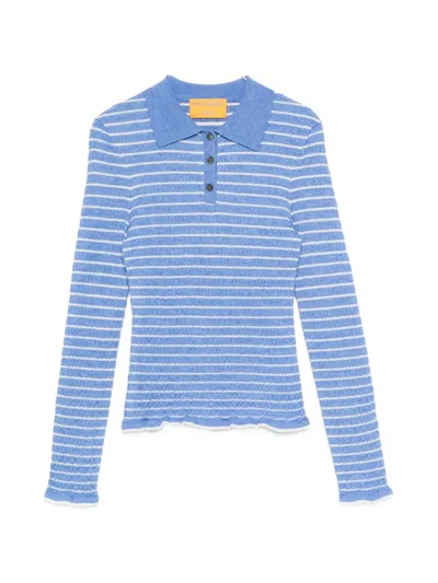 Guest In Residence Smocked Striped Polo Sweater In Blue