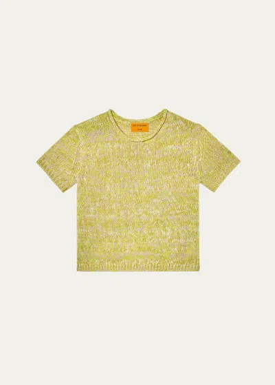 Guest In Residence Speckled Cotton Knit Short-sleeve Crop T-shirt In Citrine