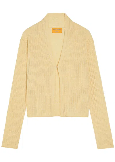 Guest In Residence Stealth Ribbed Cashmere And Linen-blend Cardigan In Yellow