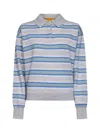 Guest In Residence Stone Striped Cashmere Knit Collegiate Stripe Polo Shirt In Gray