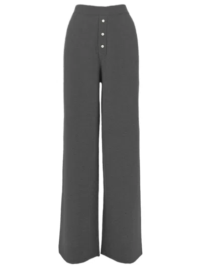 Guest In Residence Straight Fit Cashmere Pants With Decorative Buttons In Black