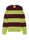 Guest In Residence Stripe Crew In Matcha & Plum Stripe