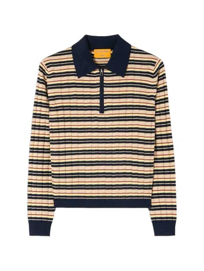 Guest In Residence Striped Silk And Linen-blend Polo Shirt In Multi