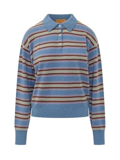 Guest In Residence Striped Cashmere Polo In Delft Blue Combo