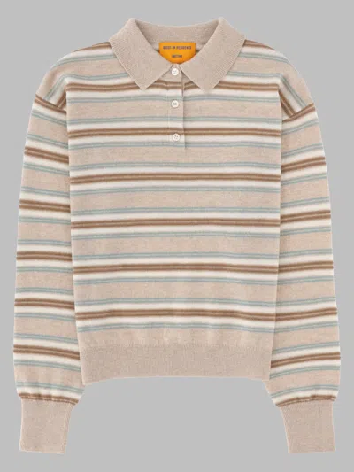 Guest In Residence Striped Cashmere Polo Sweater In Beige