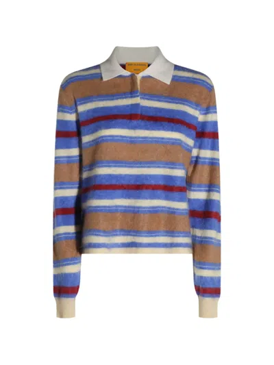 Guest In Residence Grizzly Cropped Rugby Striped Brushed Cashmere Polo Sweater In Multi