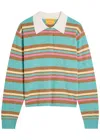Guest In Residence Cropped Striped Cashmere Polo Shirt In Multi