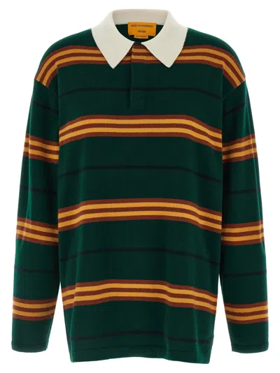 Guest In Residence Striped Cashmere Rugby Polo In Forest Green